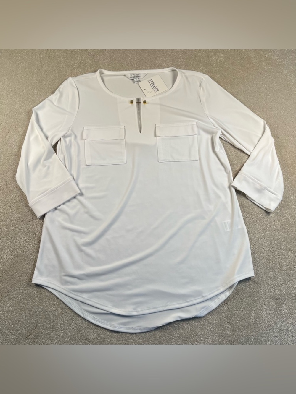 Tunic Blouse Company Ellen Tracy‎ 3/4 Sleeve Gold Hardware NWT Cream Small
